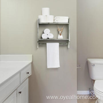 Wooden Bathroom Shelf with Towel Bar